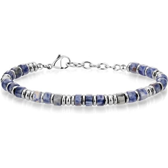 Mens Beaded Bracelet Boho Stainless Steel Wristband Jewelry Gift for Him - Picture 1 of 7